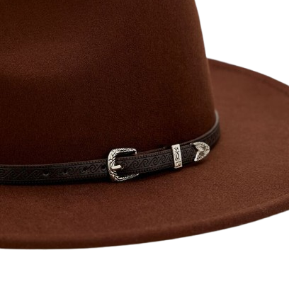 Buckled faux leather trim fedora hat