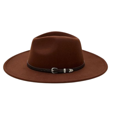 Buckled faux leather trim fedora hat